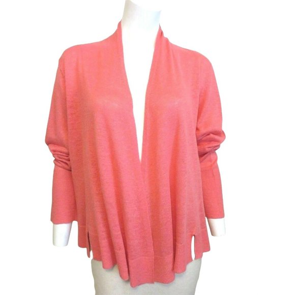 EILEEN FISHER Open Front Draped Cardigan Sweater 100% Linen Pink Salmon Size XL - Picture 1 of 12